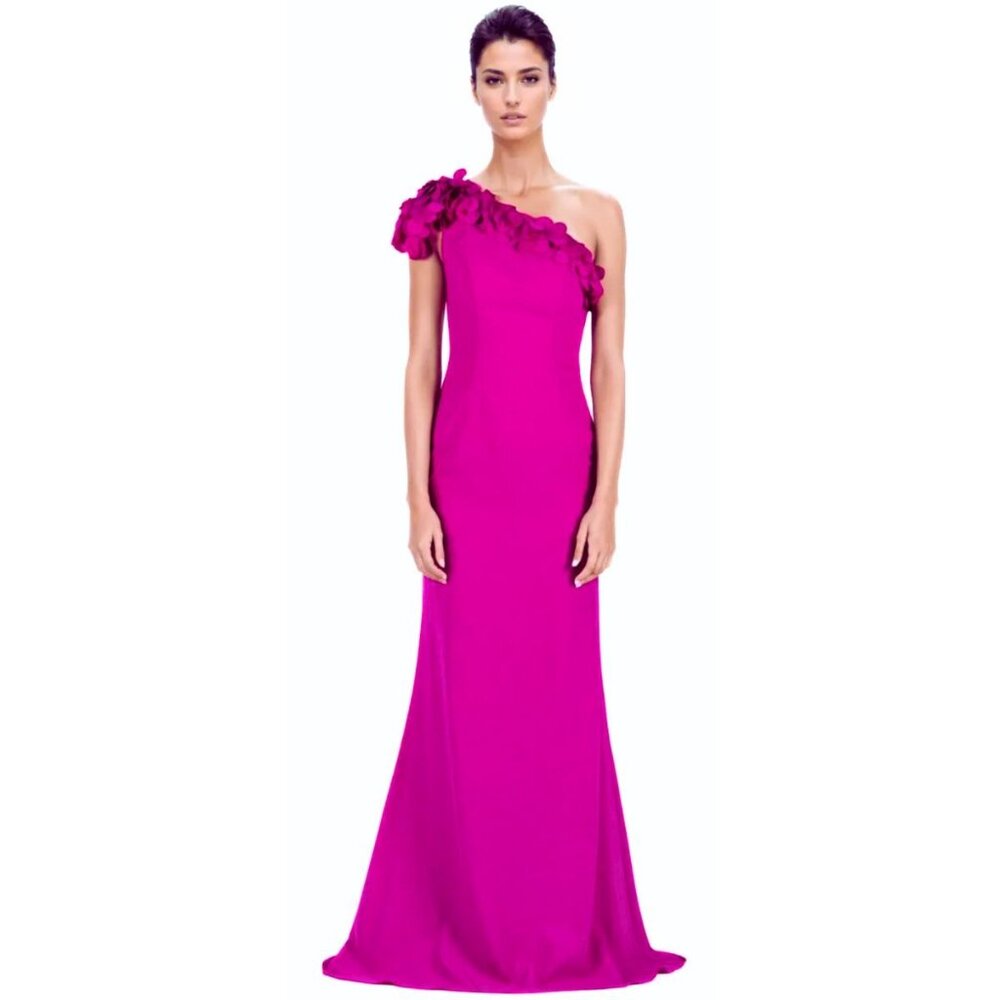 RENE RUIZ COLLECTION One Shoulder Fit & Flare Scuba 3D Applique Gown Size 0 NWT